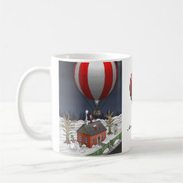 Tomtefar har anlänt med en varmluftsballong kaffemugg