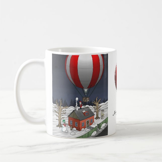 Tomtefar har anlänt med en varmluftsballong kaffemugg (Vänster)