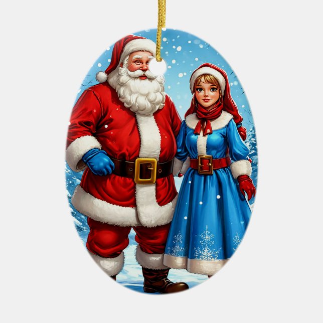 Tomtefar och Snöjungfrun Julgransprydnad Keramik (Framsidan)