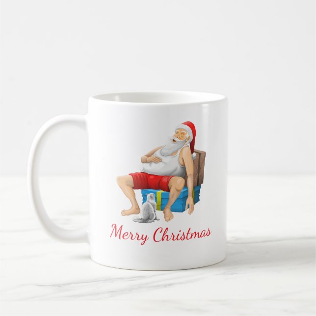 Tomtefar sitter och tar en liten tupplur kaffemugg (Vänster)