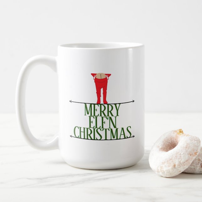Tomtefyllda julhälsningsskylt kaffemugg (Med munk)