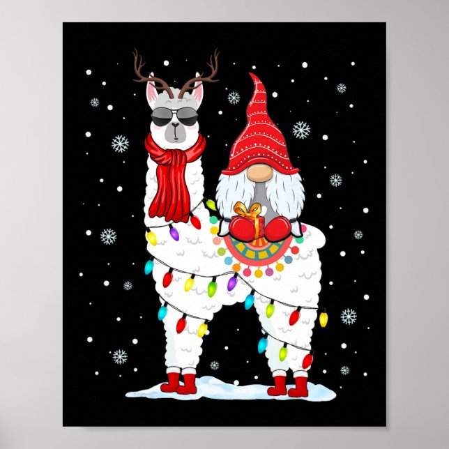 Tomtegnomar ridande lama renar julbelysning poster (Framsidan)