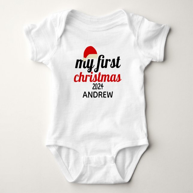 Tomtehatt | Elegant Första julen Babynamn  T Shirt (Framsida)