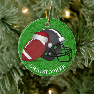Tomtehatt Fotboll och Hjälm Jul Julgransprydnad Keramik