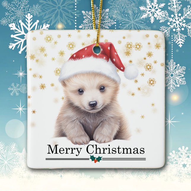 Tomtehatt Isbjörnsunge God Jul Julgransprydnad Keramik (Skapare uppladdad)