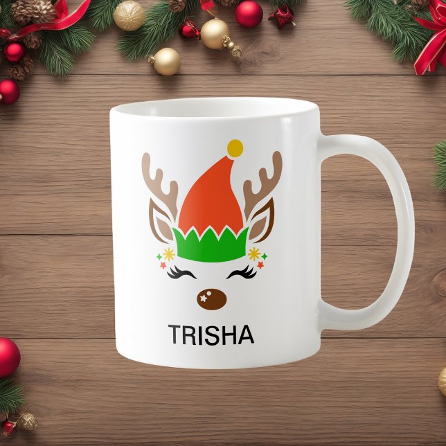 Tomtehatt Ren Jul Anpassat Namn Högtid Kaffemugg (Elf Hat Reindeer Christmas Custom Name Holiday Coffee Mug
)