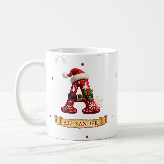 Tomtehatt Röd julbokstav A Namn Kaffemugg (Vänster)