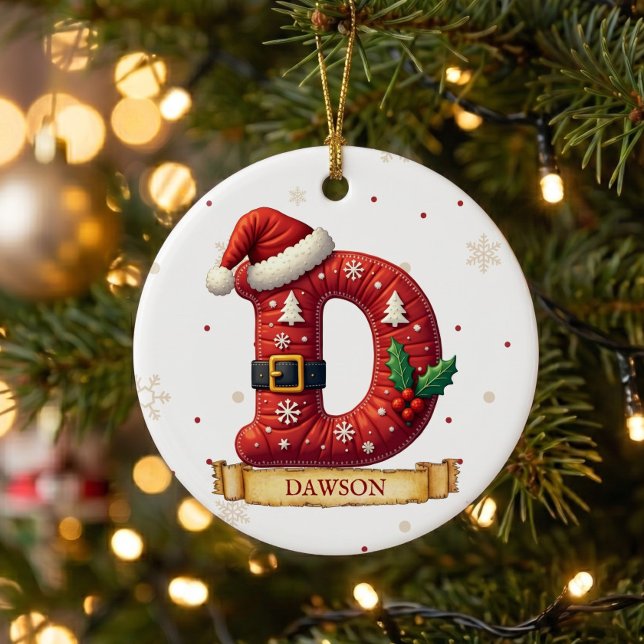 Tomtehatt Röd julbokstav D Namn Julgransprydnad Keramik (Skapare uppladdad)