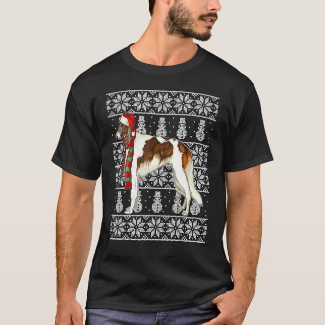 Tomtehatt Xmas Borzoi Fjuligt Jul T Shirt (Framsida)