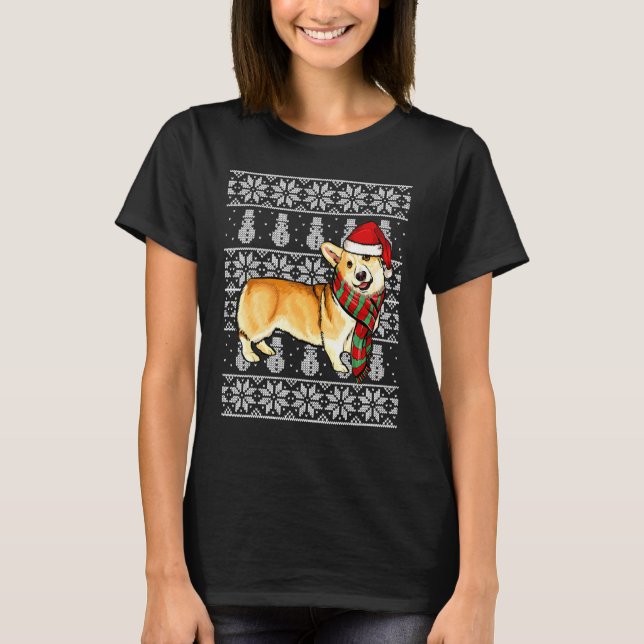 Tomtehatt Xmas Pembroke Welsh Corgi Fula Julen T Shirt (Framsida)