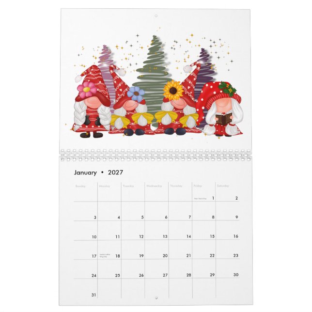 Tomtekalender för alla år Söt Mysig Rolig Kalender (Jan 2027)