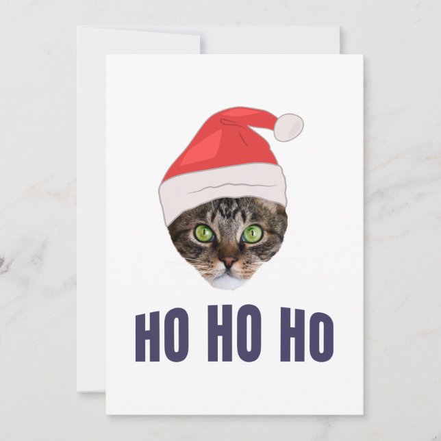 Tomtekat med tomtehatt, Ho Ho ho Inbjudningar (Framsida)