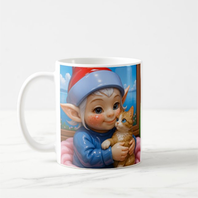 Tomteknuffande katt  kaffemugg (Vänster)