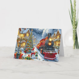 Tomteland julgranståg helgkort