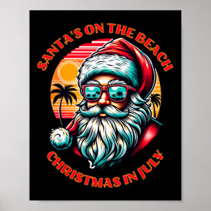 Tomten är på stranden. Jul i juli. Poster