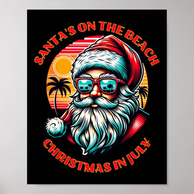 Tomten är på stranden. Jul i juli.  Poster (Framsidan)