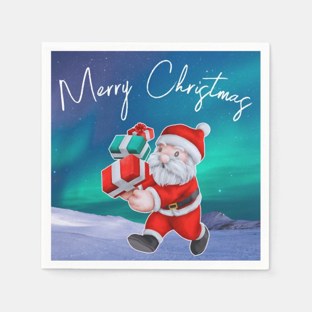 Tomten är på väg mot jul i norra Ljus Pappersservett (Framsidan)