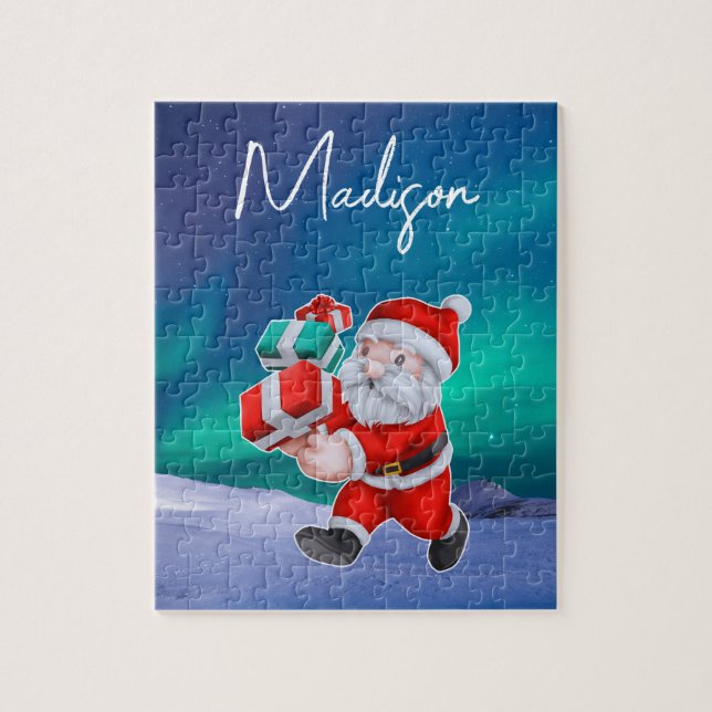 Tomten är på väg mot jul i norra Ljus Pussel (Vertikal)