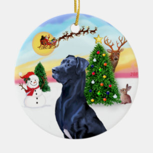 Tomten av - Blå Great dane (naturligt öron) Julgransprydnad Keramik
