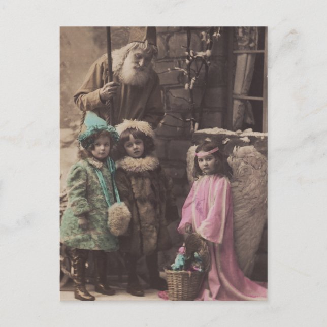 Tomten, barn, julvykort i ängel helg vykort (Framsida)