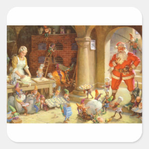 Tomten, Claus och Elves Bake julkakor Fyrkantigt Klistermärke