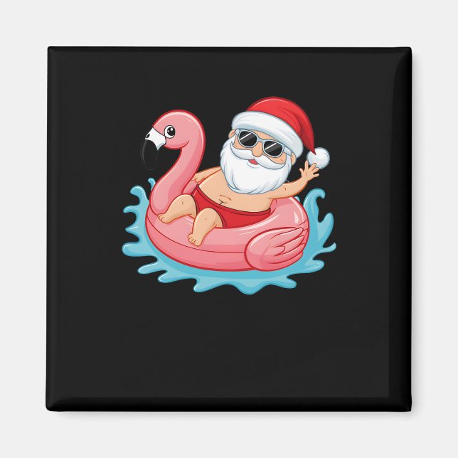 Tomten Flamingo Floatie Den vackra julen i juli Su Magnet (Framsidan)