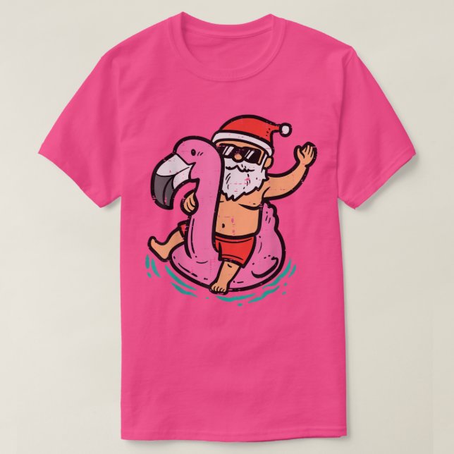 Tomten Flamingo Floatie Den vackra julen i juli Su T Shirt (Design framsida)