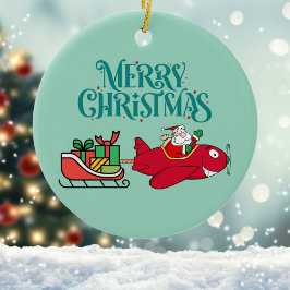 Tomten Flygplan, Sleigh & presenter, jul Julgransprydnad Keramik