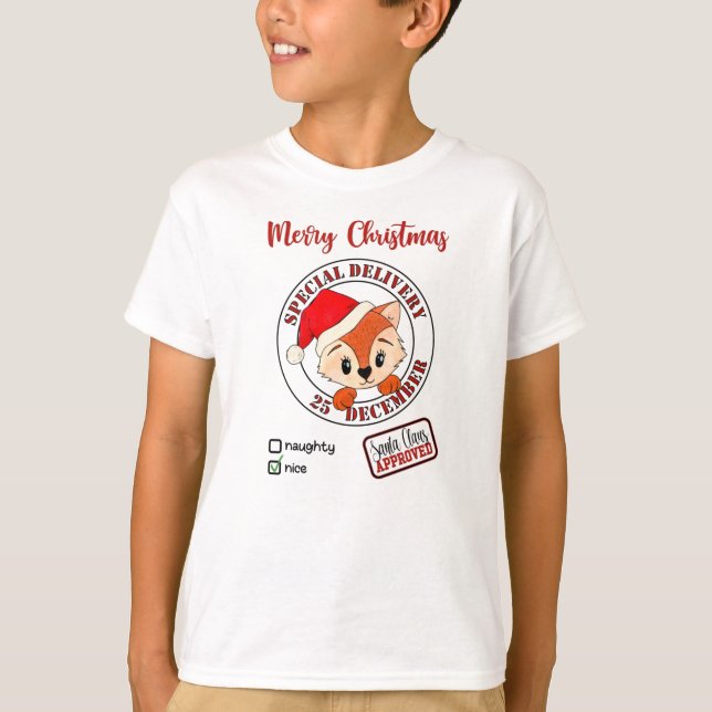 *~* Tomten godkände Speciell Delivery Naughty Nice T Shirt (Framsida)