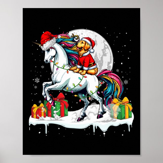 Tomten Golden Retriever Riding Unicorn jul Ow Poster (Framsidan)