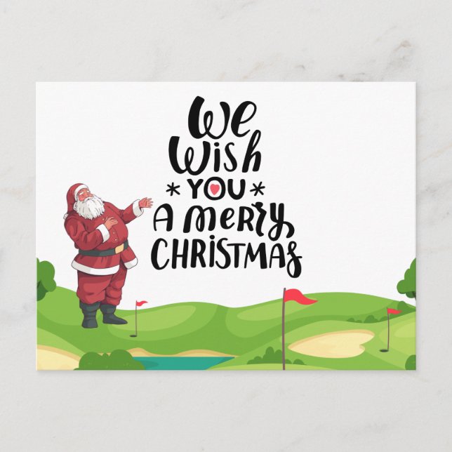 Tomten golfare God Jul på golfbanan  Vykort (Framsida)