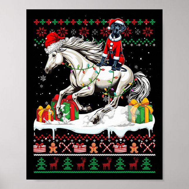 Tomten Great dane Riding Horse Jul Sweater Lo Poster (Framsidan)