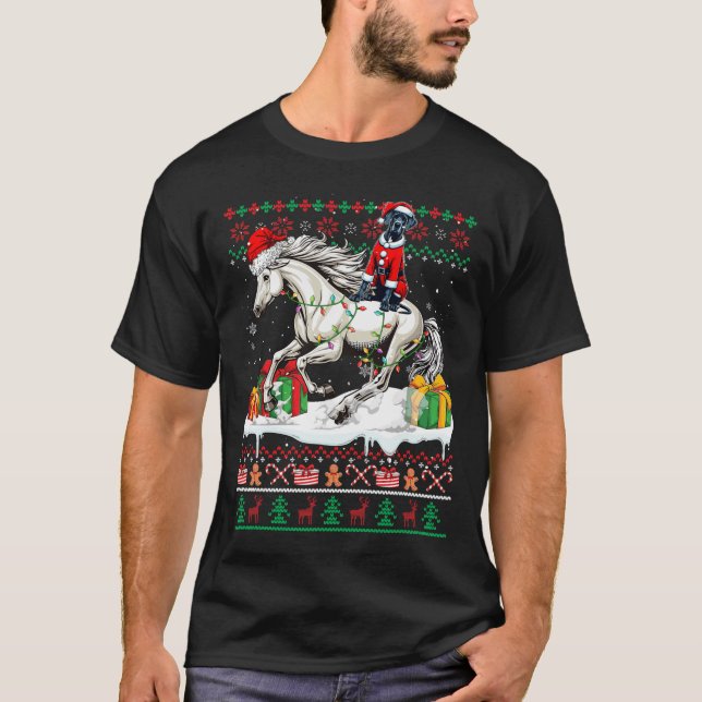 Tomten Great dane Riding Horse Jul Sweater Lo T Shirt (Framsida)
