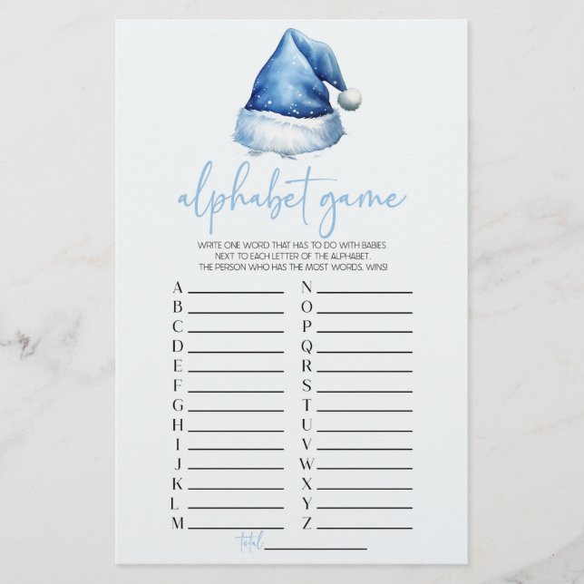 Tomten Hat jul Alphabet Baby Shower Game Brevpapper (Framsida)