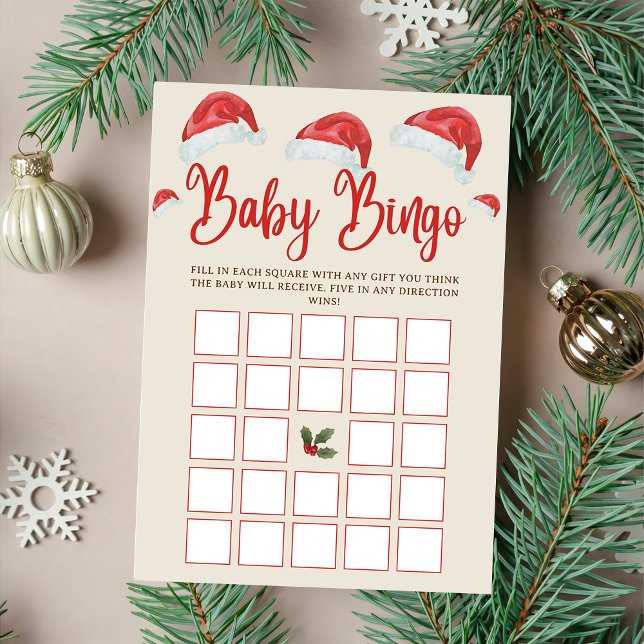 Tomten Hat jul Baby Bingo Baby Shower Game Inbjudningar (Skapare uppladdad)