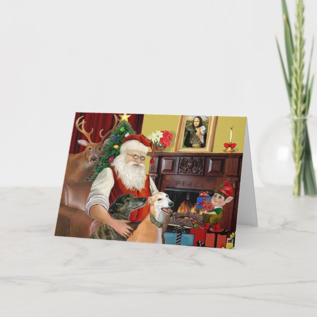 Tomten hemma Greyhounds (två) Helgkort (Framsida)