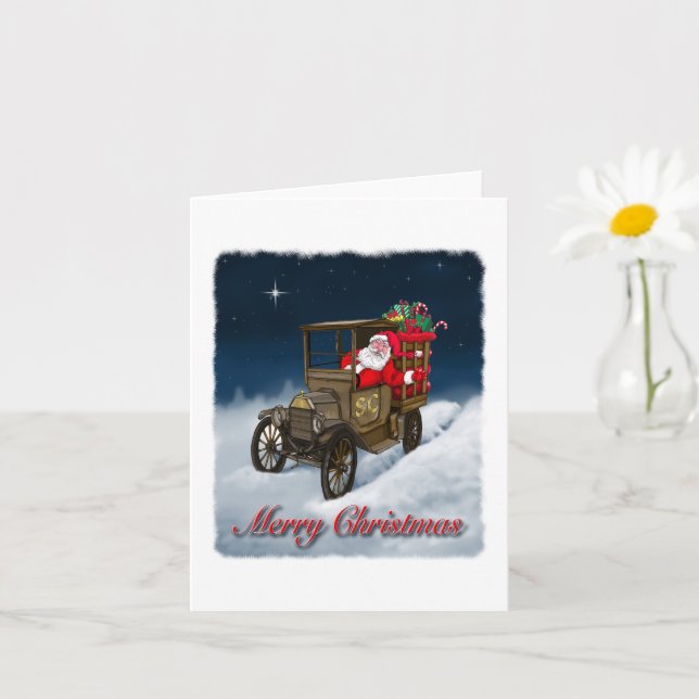 Tomten i en gammal leverans lastbil God jul Kort (Liten växt)