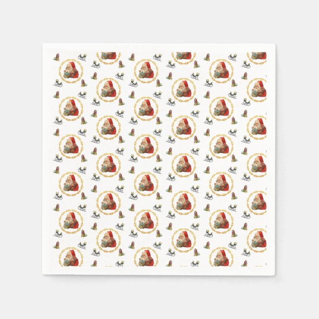 Tomten i en Guld-krans med julen Inslag Pappersservett (Framsidan)