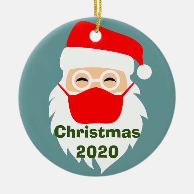 Tomten i en mask-nuny jul 2020 julgransprydnad keramik (Framsidan)