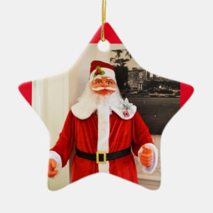 Tomten i en stjärna julgransprydnad keramik