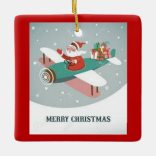 Tomten i ett flygplan, julprydnad julgransprydnad keramik