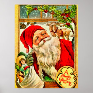 Tomten i fönsterbänk med Leksak-bag Poster