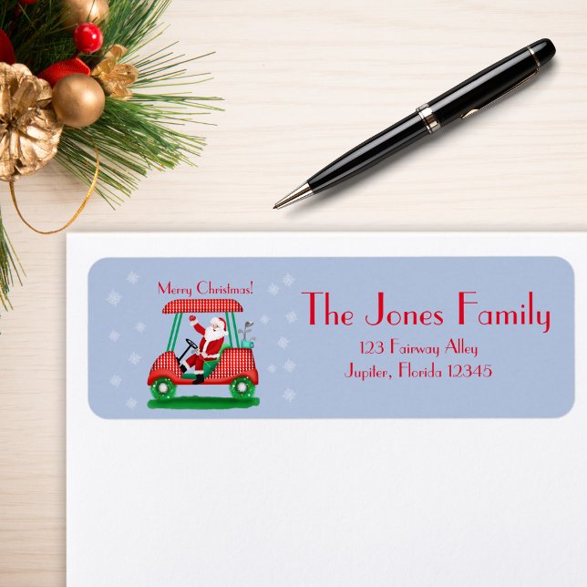 Tomten i Golf Cart God jul! Returadress Etikett (Skapare uppladdad)