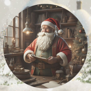 Tomten i hans workshop Jul Elf Runt Klistermärke