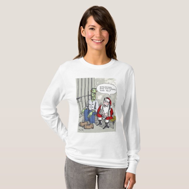 Tomten i Jail Kvinnor, vit långärmad shirt T (Hel framsida)