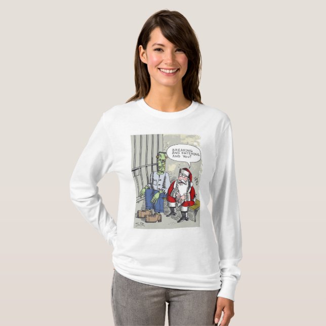 Tomten i Jail Kvinnor, vit långärmad shirt T Shirt (Hel framsida)