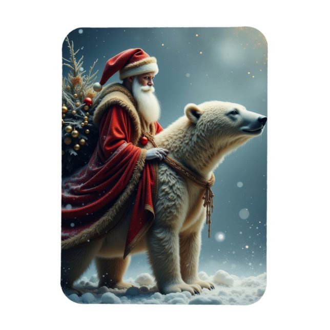 Tomten i Nordpolen på ett Polar Bear Magnet (Vertikal)