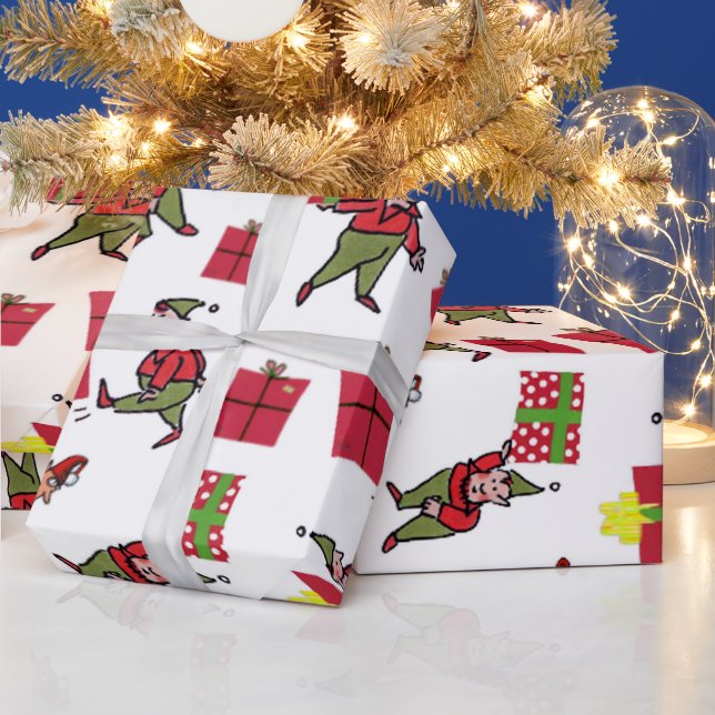 Tomten Jul Elves vita glansigt pappra Presentpapper (Helgdagar)