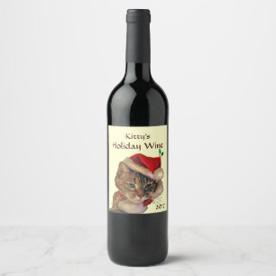 Tomten Kattunge juletikett Vin Vinflaska Etikett
