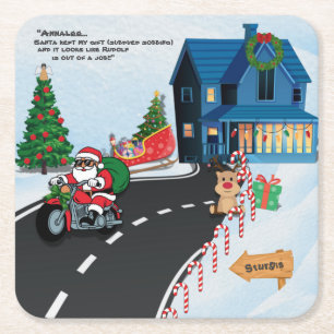 Tomten Kept min gift-stiltomten på motorcykel Underlägg Papper Kvadrat